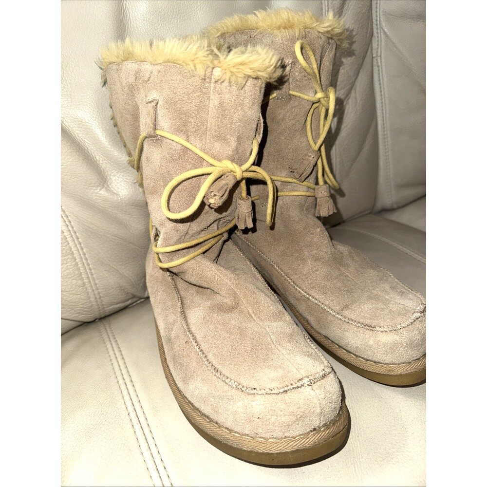 Earth Shoe Miami Boots Womens Suede Leather Lace Up Fur Lined Tan Size 9.5 - Picture 4 of 15